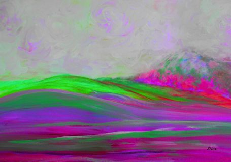 Clouds-rolling-in-abstract-landscape-purple-and-hot-pink