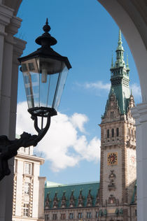 Blick auf das Hamburger Rathaus durch die Alsterarkaden von Thomas Sonntag