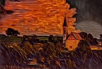 Church Under Orange Sky by David Frigerio