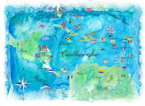 Karibik Kreuzfahrt Reise Poster Karte Antillen Westindien Kuba Florida  von M.  Bleichner