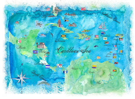 Caribbean-cruise-travel-poster-map-antilles-west-indies-cuba-floridam