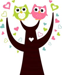 cutie two owls with pink by Jana Guothova