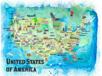 USA Kontinentalstaaten Reise Plakat Karte mit Highlights und Favoriten by M.  Bleichner