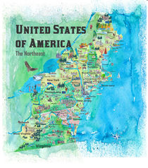 USA Nordoststaaten Reiseposter Karte VA WV MD PA NY MS CT RI VE DE NJ mit Highlights und Favoriten by M.  Bleichner