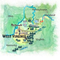 USA West Virginia State Fine Art Druck Retro Vintage Karte mit touristischen Highlights by M.  Bleichner