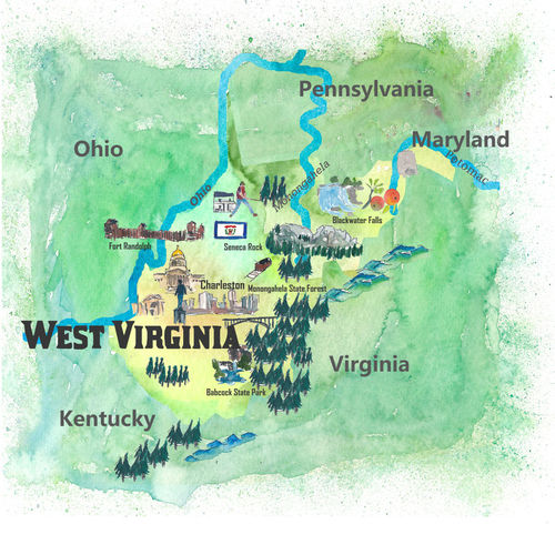 Usa-west-virginia-state-travel-poster-map-with-highlights-and-favoritesm