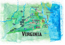 USA Virginia State Travel Poster Map mit touristischen Highlights by M.  Bleichner