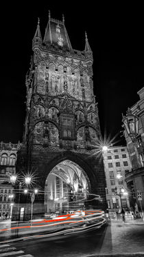 Night view of the Powder tower in Prague by Tomas Gregor