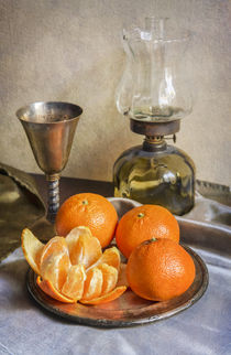 Still life with oil lamp and tangerines by Jarek Blaminsky