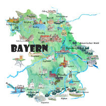 Bayern Deutschland Illustrierte Reise Poster Karte mit Tourist Hightlights von M.  Bleichner