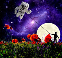 Space boy lost with atsronaut in galaxy on flowerfield von Felix Van Zyl