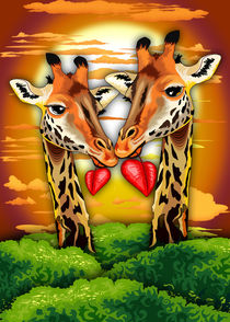 Giraffes in Love in Wild African Savanna by bluedarkart-lem