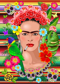 Frida Kahlo Floral Exotic Portrait by bluedarkart-lem