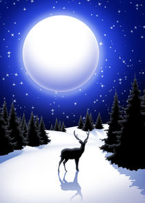 Reindeer on Snowy Night Silent Mountains by bluedarkart-lem