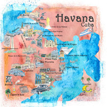 Havana Cuba Illustrated Travel Poster Favorite Sightseeing Map by M.  Bleichner
