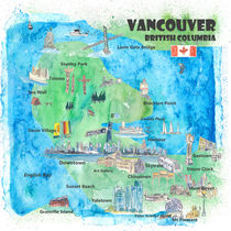 Vancouver British Columbia Canada Travel Poster Favorite Map by M.  Bleichner