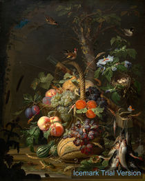 Abraham Mignon, Still Life with Fruit, Fish, and a Nest by artokoloro
