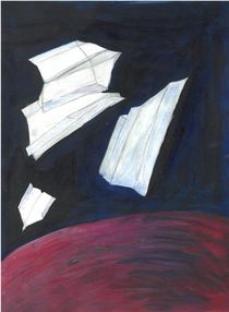 Paper fliers in space von Beate Horváth