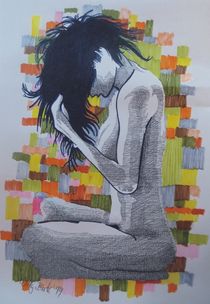 Mädchen, Federzeichnung by Hans Glück