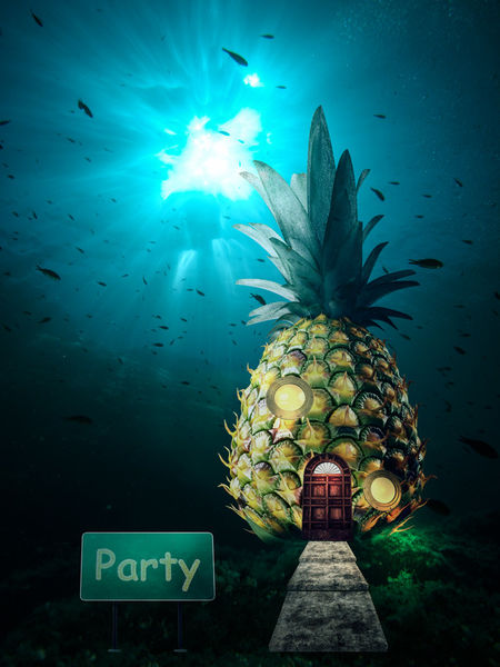 Residential-house-in-the-pineapple-deep-in-the-sea-3d-illustration