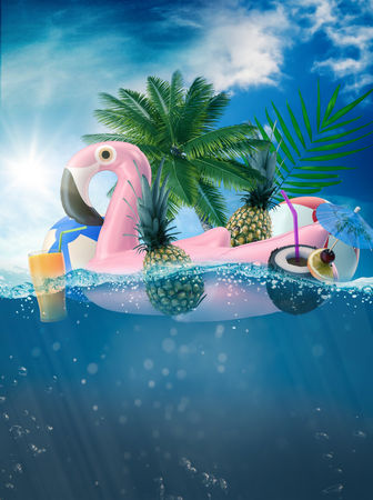 Inflatable-flamingo-floats-in-the-swimming-pool