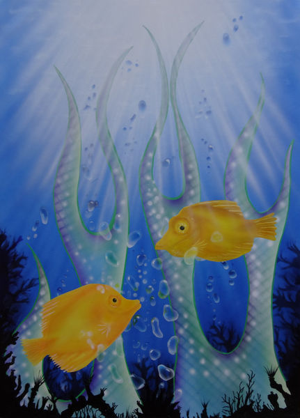 Fische-gelb-meer-wasser-korallen-fantasy-colorair-airbrush-fineart