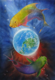 Koi Fische im Weltall - Airbrush von Harry Heffels