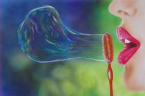 Rote Lippen - Seifenblase - Airbrush von Harry Heffels