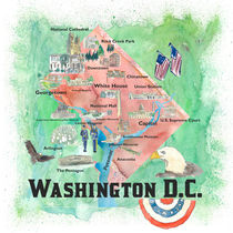 Washington DC USA Illustrierte Reiseposter Favoritenkarte Touristische Highlights by M.  Bleichner