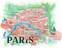 Paris Frankreich Liebesstadt Illustrierte Reiseposter Favoritenkarte Touristische Highlights  von M.  Bleichner