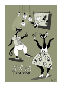 Dancing In Tiki Bar Mid Century Modern Atomic Cats von atomicoffice