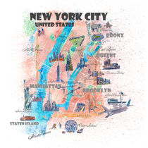 New York City Illustrierte Karte mit Hauptstraßen, Sehenswürdigkeiten und Highlights von M.  Bleichner