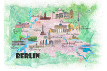 Berlin Deutschland Illustrierte Karte mit Hauptstraßen Sehenswürdigkeiten und Highlights by M.  Bleichner