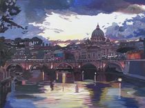 Rom Italien Spektakulärer Sonnenuntergang über dem St. Peter Vatikan mit Tiber und Brücke by M.  Bleichner
