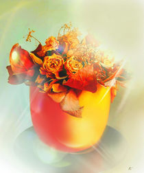 Orangener Topf mit Rosen von Kiki de Kock