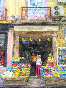 Lisbon traditional fruit vegetable store in downtown district Alfama. von havelmomente