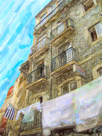 Lisbon house with traditional Azulejo tilt facade. Alfama district.  von havelmomente