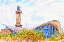 cityscape in Warnemuende (Germany) at Baltic sea. Lighthouse and Tea Pot house. von havelmomente