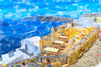 Illustration of Greek Island Santorini town names Ia. View over caldera and traditional houses. by havelmomente