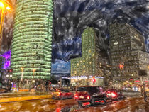 illustration of Berlin Potsdamer Place with traffic jam during night time von havelmomente