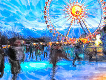 illustration of Berlin christmas fair with ice skating sport and ferris wheel by havelmomente