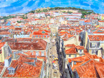 Lisbon capital of Portugal. Town part calls Baixa and in background Saint George Castle. von havelmomente