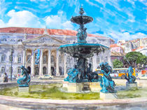 Lisbon in Portugal with place called Rossio in the district names Baixa. French water fountain.  by havelmomente