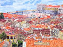 Aerial view over Lisbon capital of Portugal. Town part calls Baixa and Commerce Square. von havelmomente