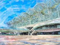 Illustration of Lisbon train station Oriente with futuristic architecture style. von havelmomente