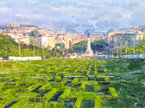 Illustration of Lisbon Eduardo VII Park with view over the whole city. by havelmomente
