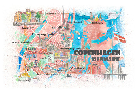 Copenhagen-denmark-illustrated-map-with-main-roads-landmarks-and-highlightsab
