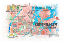 Kopenhagen Dänemark Illustrierte Karte mit Hauptstraßen Sehenswürdigkeiten und Highlights by M.  Bleichner