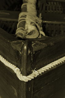 Close up of the wooden bow of a classic sailing yach - sepia by Intensivelight Panorama-Edition