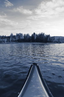 Canoe on a wilderness lake - monochrome blue by Intensivelight Panorama-Edition